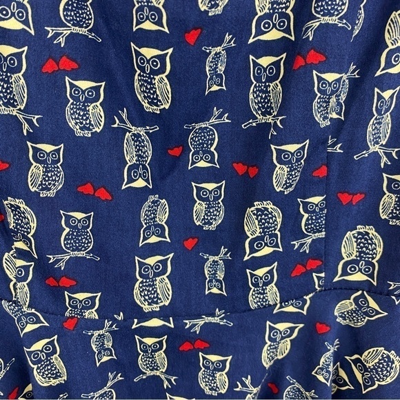 Parcel Navy Blue Owls Red Heart Print Sleeveless Dress Small - Picture 8 of 9